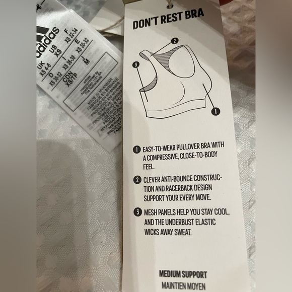 Spots Bra XS ADIDAS LOGO Spell Out Black Don't Rest Alphaskin M Support Trainer - Picture 11 of 13